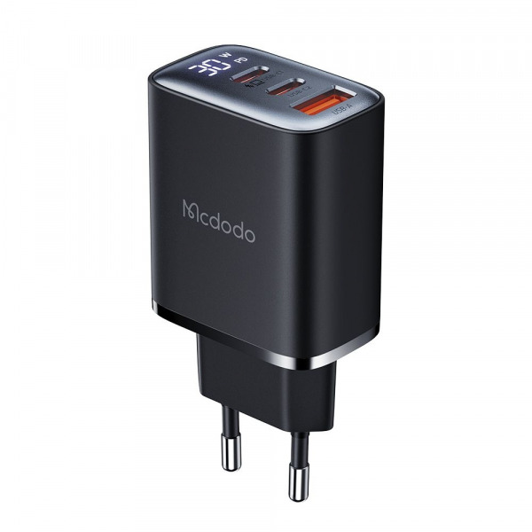 Incarcator Retea McDodo CH-2180 Display, 30W, 3A, 1 x USB-A - 2 x USB-C, Negru