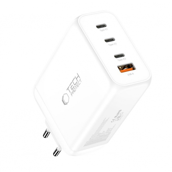 Incarcator Retea Tech-Protect NC240W-GAN, 240W, 5A, 1 x USB-A - 3 x USB-C, Alb