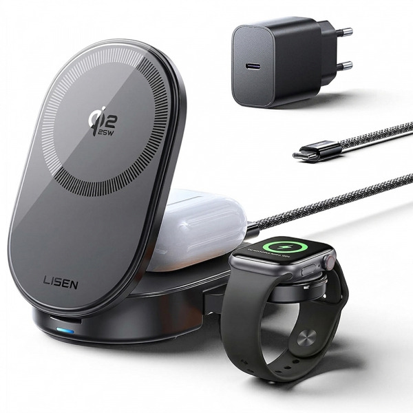 Incarcator Retea Wireless Lisen W121 3in1, 25W, Negru YL0325080017