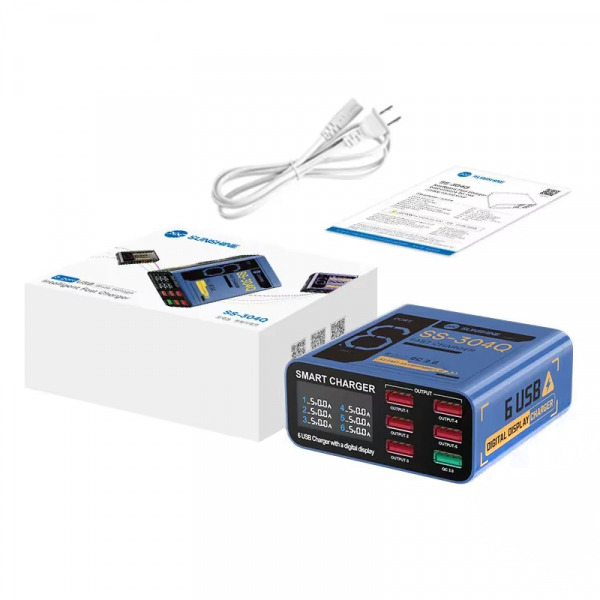 Incarcator Statie Sunshine SS-304Q, 30W, 3.5A, 6 x USB-A, Albastru