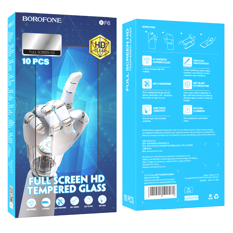 Folie de protectie Ecran Borofone BF6 Diamond Armor pentru Apple iPhone 16 Pro Max, Sticla Securizata, Full Glue, Set 10 bucati, Neagra  - Stoc de zece folii
