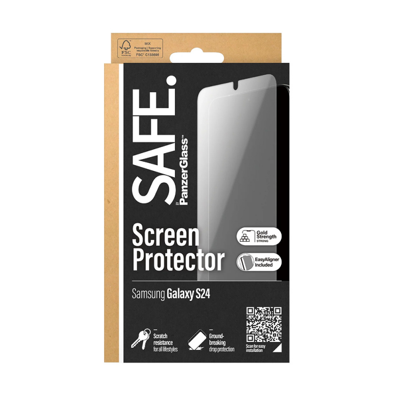 Folie de protectie Ecran PanzerGlass Safe. Ultra-Wide Fit EasyAligner pentru Samsung Galaxy S24 S921, Sticla Securizata, Full Glue - Potrivire pe Samsung Galaxy S24 S921