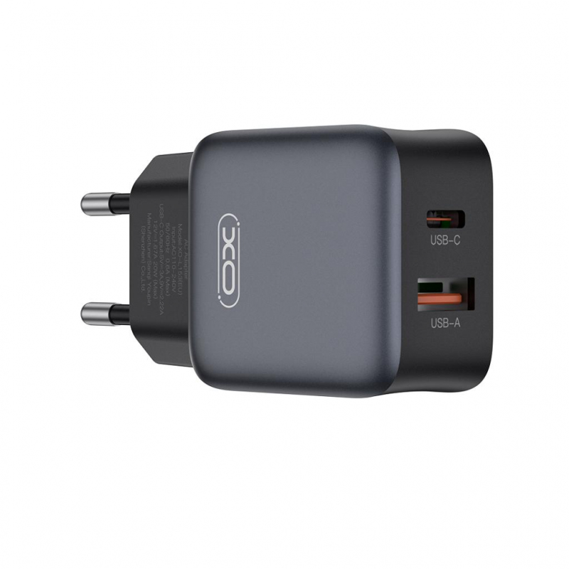 Incarcator Retea XO Design L156, 30W, 3A, 1 x USB-A - 1 x USB-C, Negru - Doi conectori si incarcare paralela