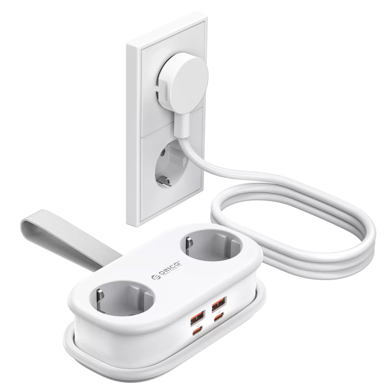 Prelungitor Orico AP3, 2 x Schuko - 2 x USB-A - 2 x USB-C, Alb - Doua prize si patru porturi USB