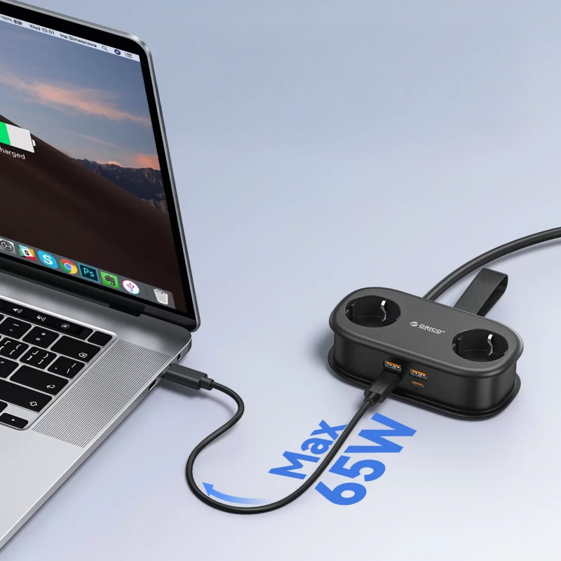 Prelungitor Orico AP3, 2 x Schuko - 2 x USB-A - 2 x USB-C, Negru - Pe birou si in bagaj