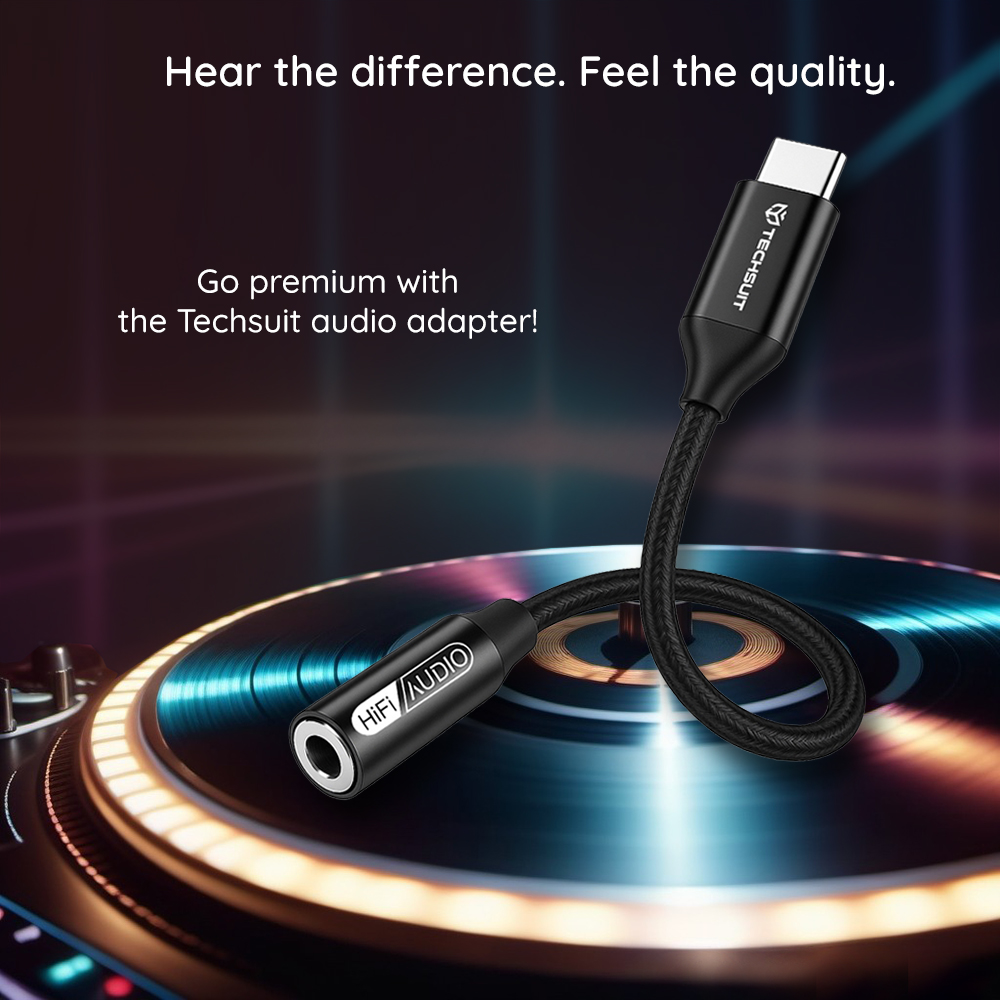 Adaptor Audio USB-C - 3.5mm Techsuit AC13 FuseXound, Negru - Sunet digital convertit corect