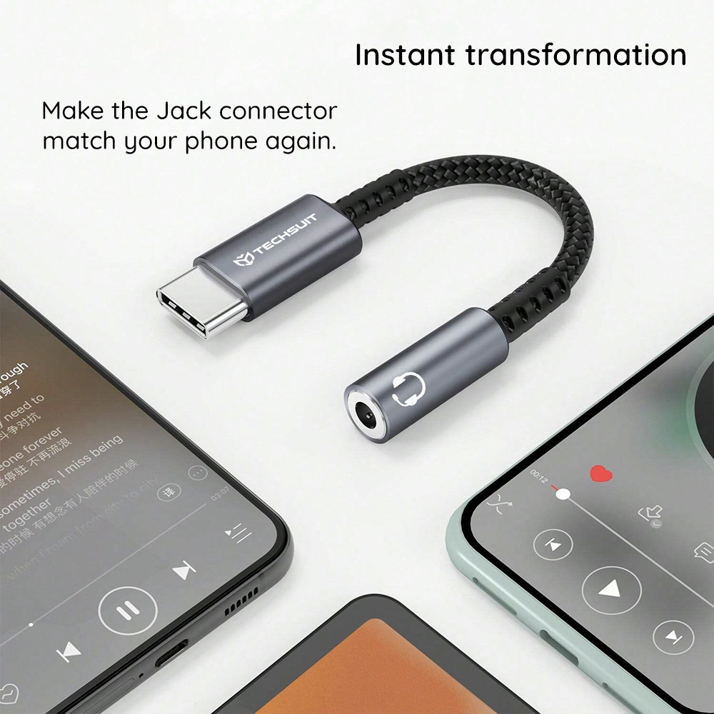 Adaptor Audio USB-C - 3.5mm Techsuit AC14 SonicPiX, Gri - Design si rezistenta