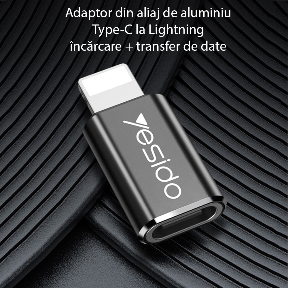 Adaptor Date si Incarcare USB-C - Lightning Yesido GS03, Negru - Un singur cablu pentru toata familia