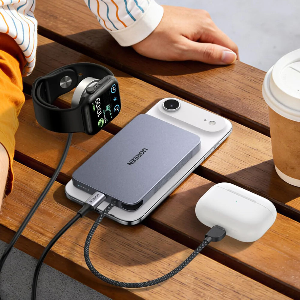Baterie Externa Wireless UGREEN PB570 (65839B), 10000mAh, 30W, PD + FQI, 1 x QI - 2 x USB-C, Bleu - Caracteristici