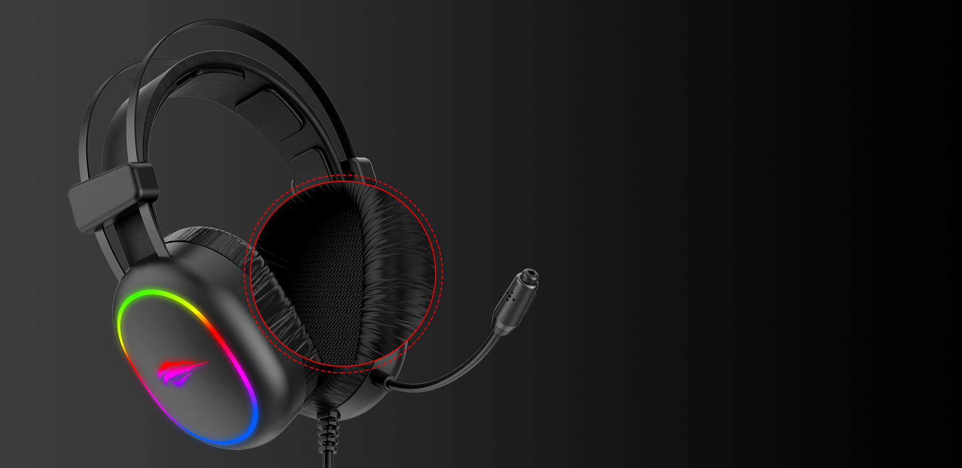 Casti Gaming 3.5mm HAVIT H2016d, RGB, 2m, Negre - detaliu 2