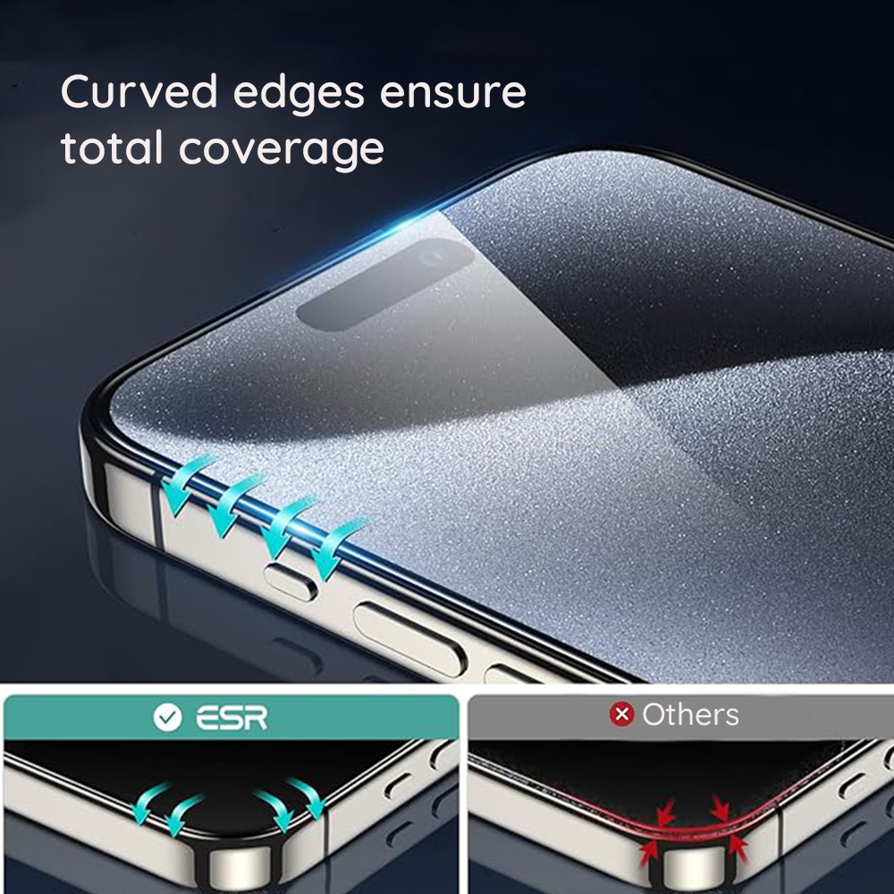Folie de protectie Ecran ESR UltraFit Classic pentru Apple iPhone 18 Pro / 17 Pro, Sticla Securizata, Full Glue, Set 2 bucati, Neagra - Full Glue pana in marginea rotunjita