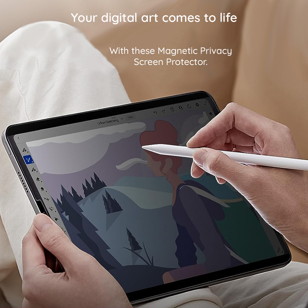 Folie de protectie Ecran Privacy ESR Magnetic pentru Apple iPad Pro 13 (2024), Plastic - Confidentialitate din unghi lateral
