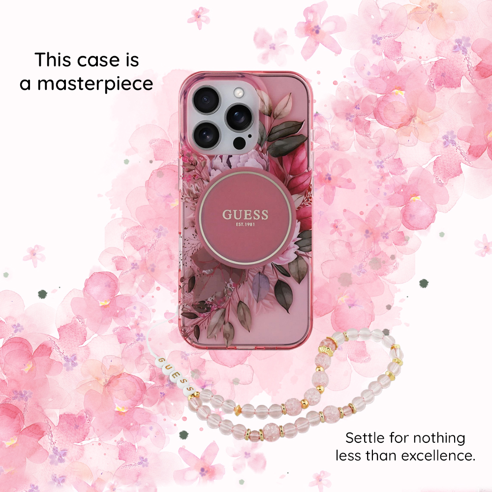 Husa MagSafe pentru Apple iPhone 18 Pro Max / 17 Pro Max, Guess, IML Glitter with Pearl Strap, Neagra - Potrivire pe model