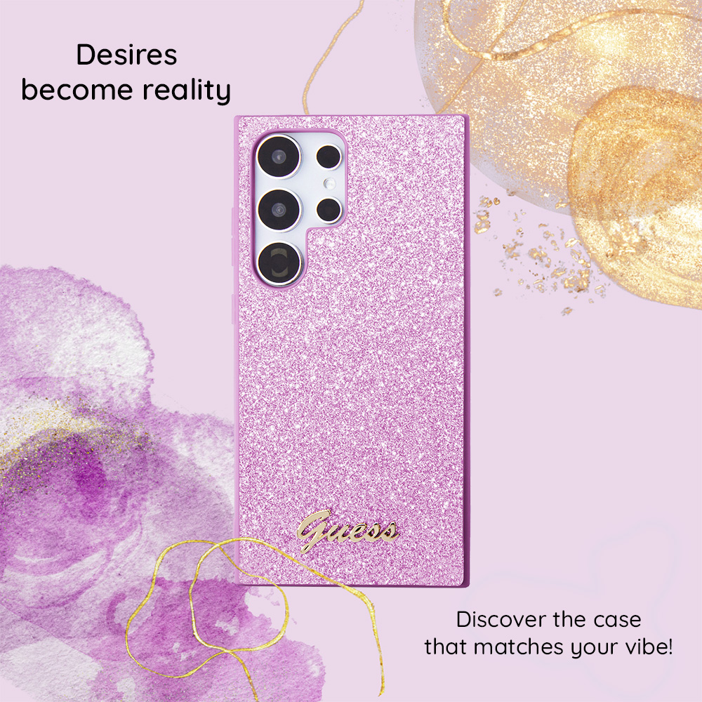 Husa MagSafe pentru Apple iPhone 18 Pro Max / 17 Pro Max, Guess, Resin Bottom Glitter, Roz - Efect de degrade