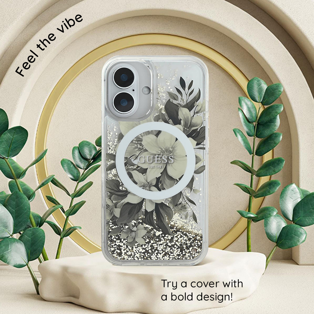Husa MagSafe pentru Apple iPhone 18 Pro Max / 17 Pro Max, Guess, Resin Flowers and Glitter, Roz - Compatibilitate