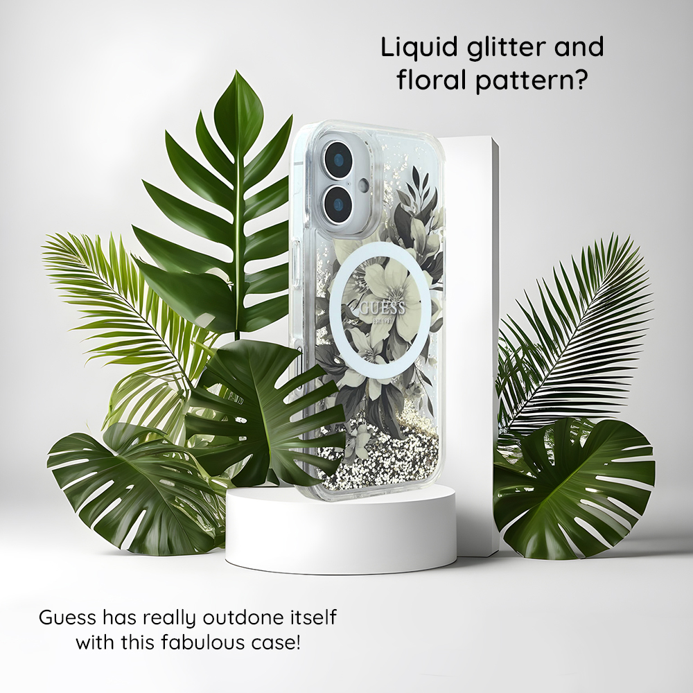 Husa MagSafe pentru Apple iPhone 18 Pro Max / 17 Pro Max, Guess, Resin Flowers and Glitter, Roz - Caracteristici