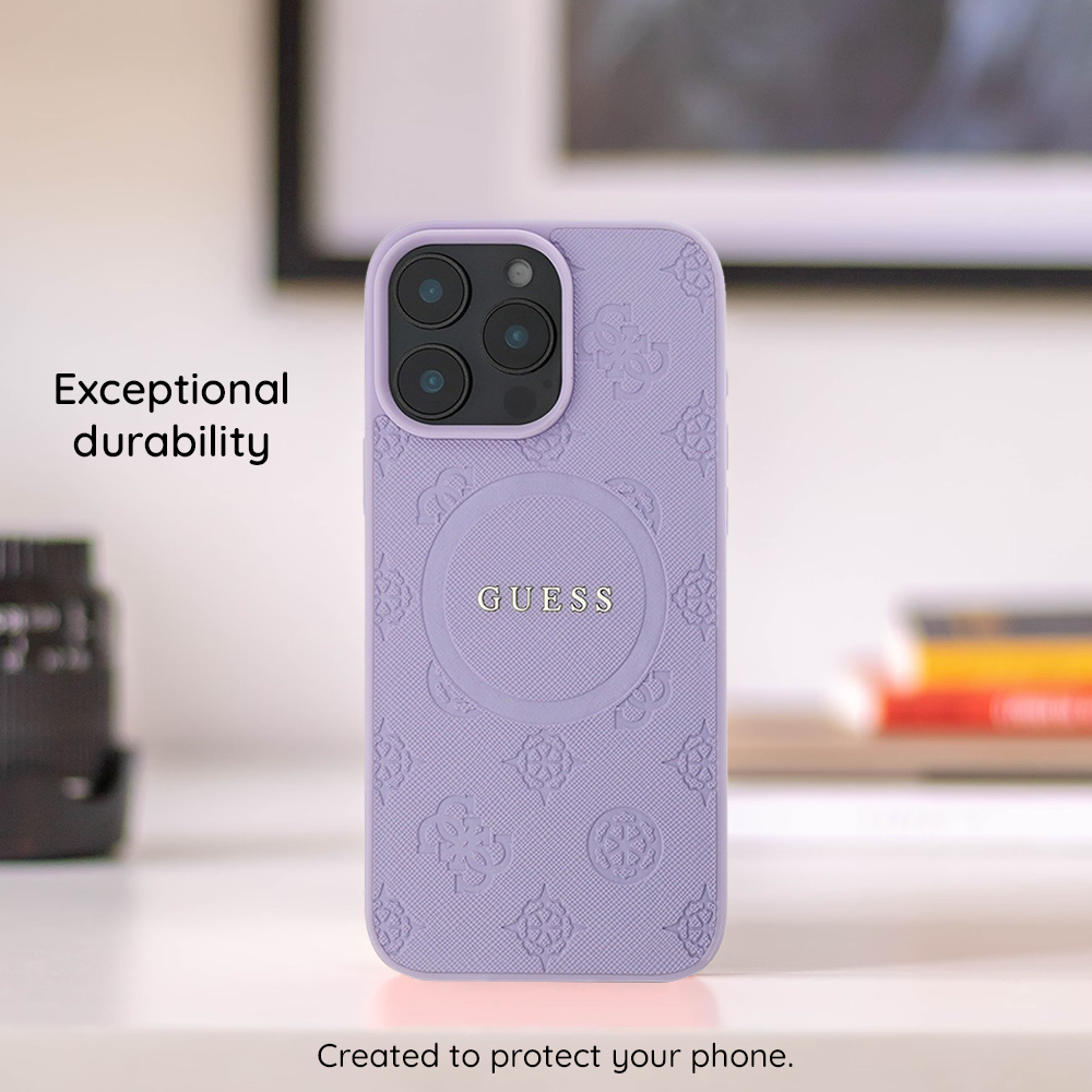 Husa MagSafe pentru Apple iPhone 18 Pro Max / 17 Pro Max, Guess, Saffiano Peony Ring, Maro - Specificatii