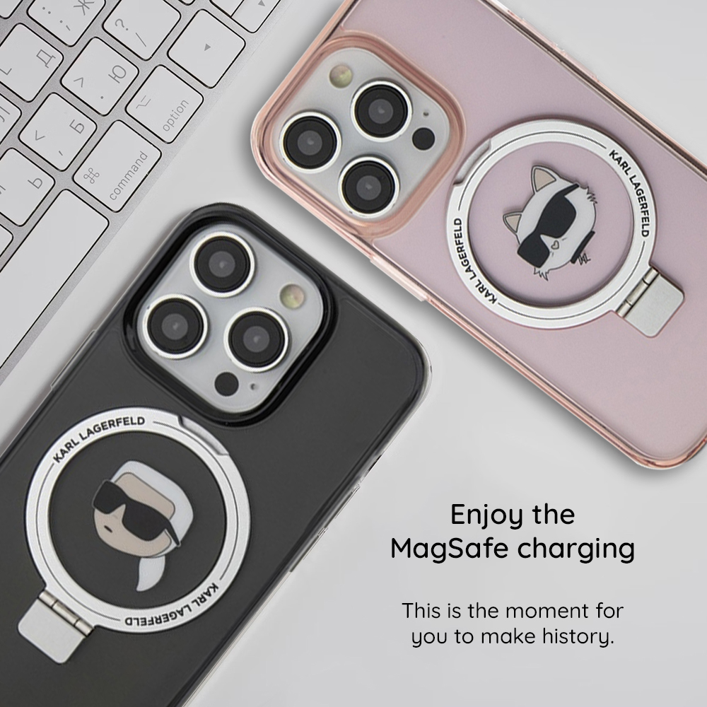 Husa MagSafe pentru Apple iPhone 18 Pro Max / 17 Pro Max, Karl Lagerfeld, Ring Stand 360 Choupette Pin, Roz - Utilizare si intretinere