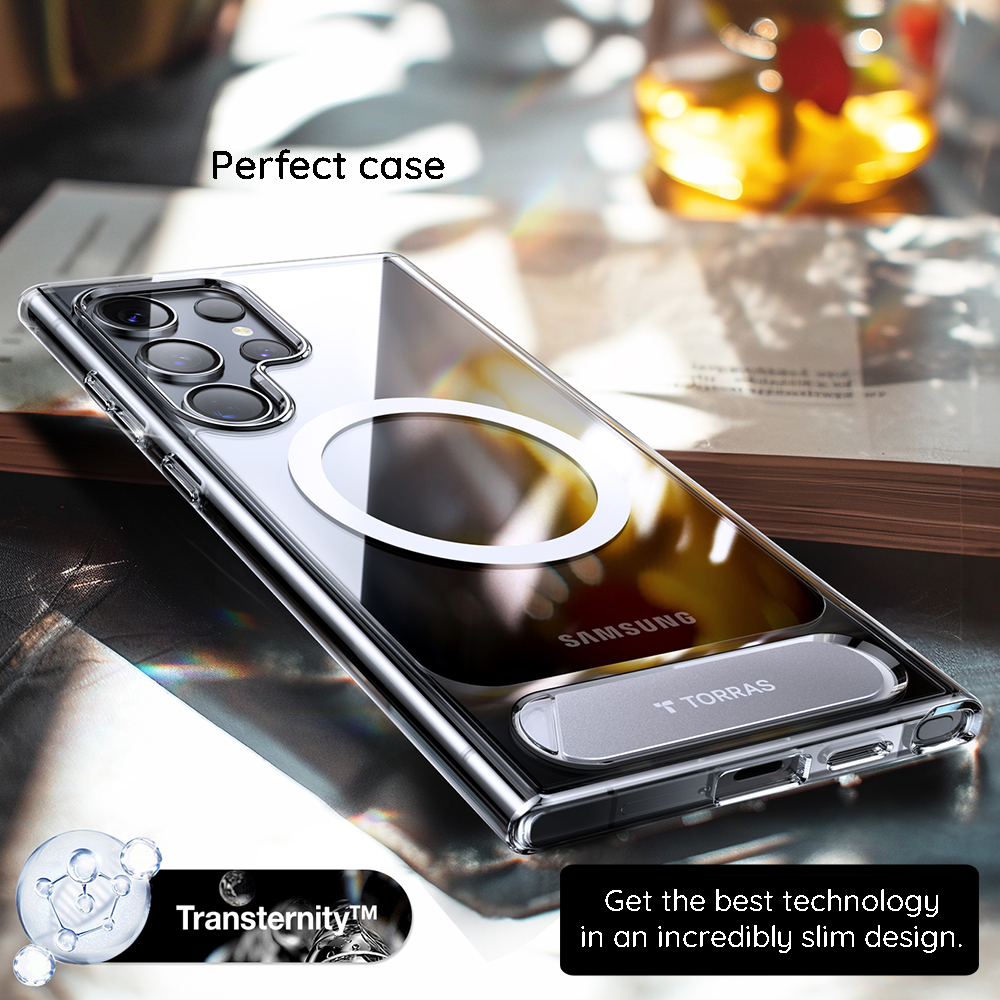 Husa MagSafe pentru Samsung Galaxy S25 S931, Torras, Pstand, Transparenta - Spate limpede cu stativ