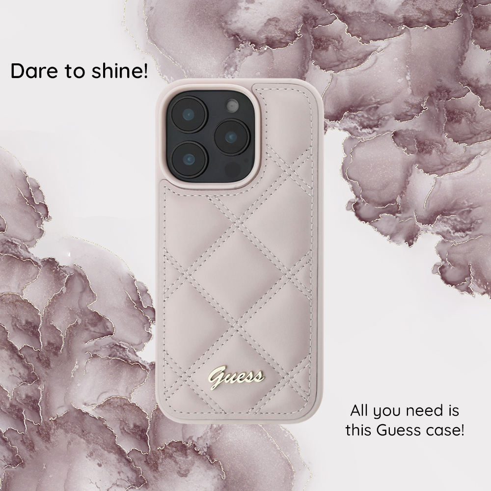 Husa pentru Apple iPhone 15, Guess, Quilted Metal Logo, Roz - Aspect si material