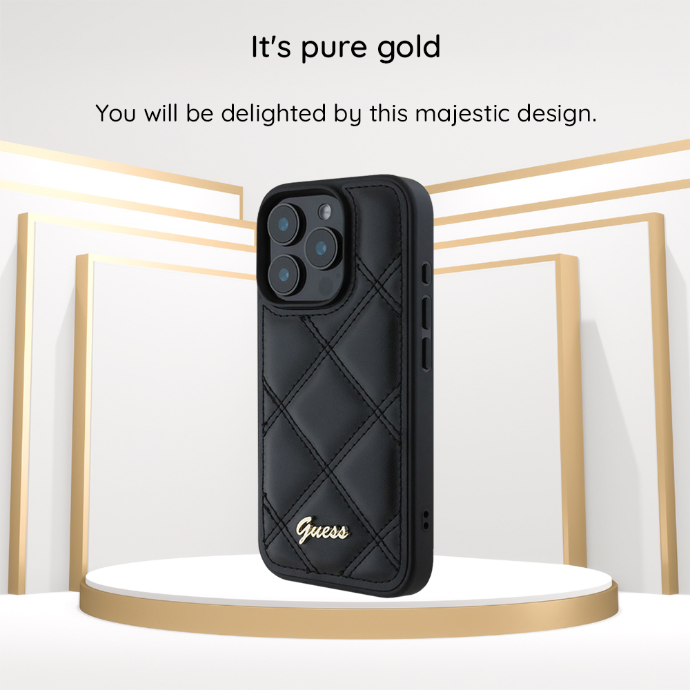 Husa pentru Apple iPhone 15, Guess, Quilted Metal Logo, Roz - Protectie la zi cu zi