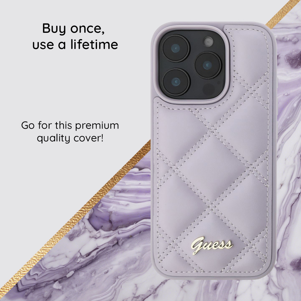 Husa pentru Apple iPhone 15, Guess, Quilted Metal Logo, Roz - Potrivire pe iPhone 15