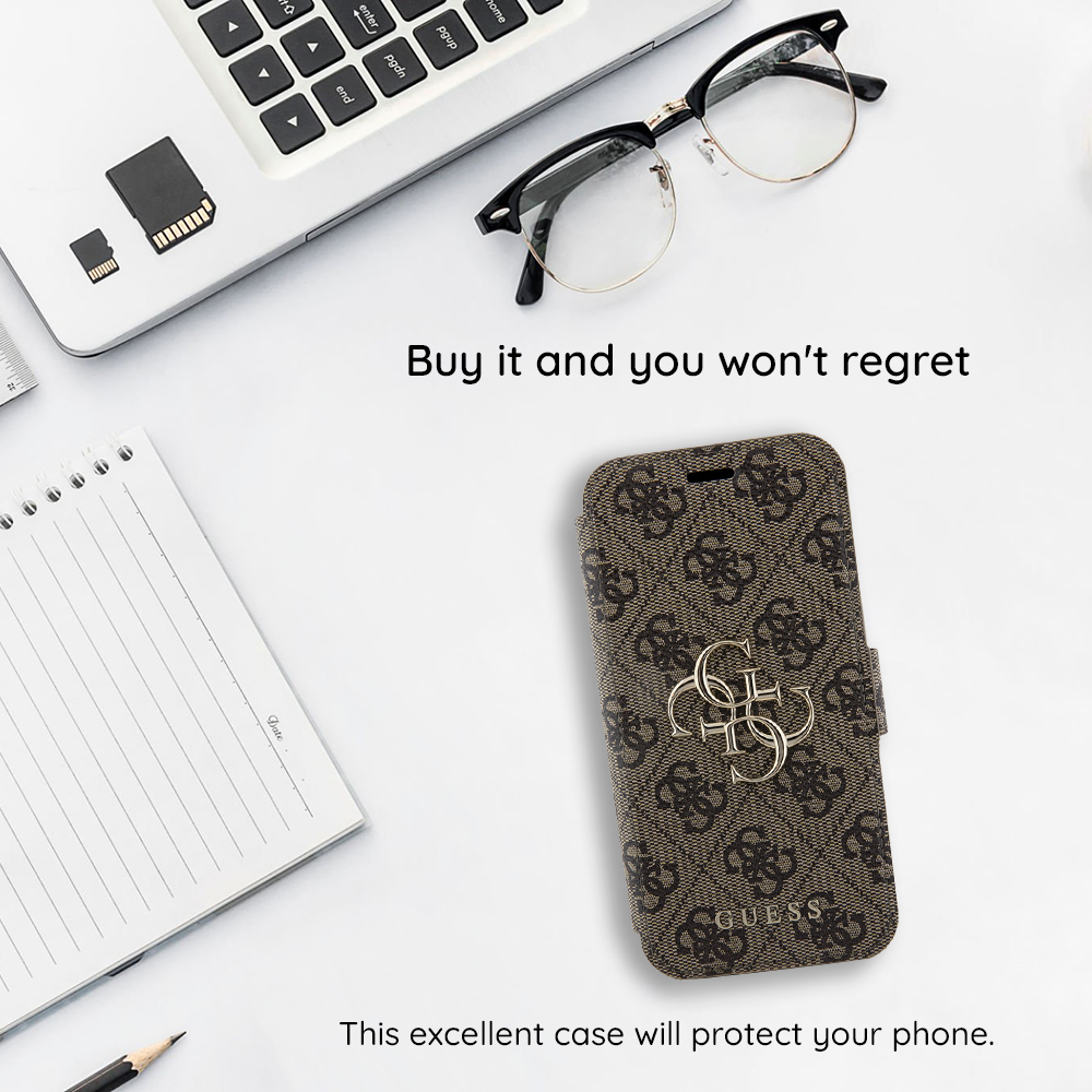Husa pentru Apple iPhone 16 Pro Max, Guess, 4G Book, Neagra - Potrivire pe iPhone 16 Pro Max