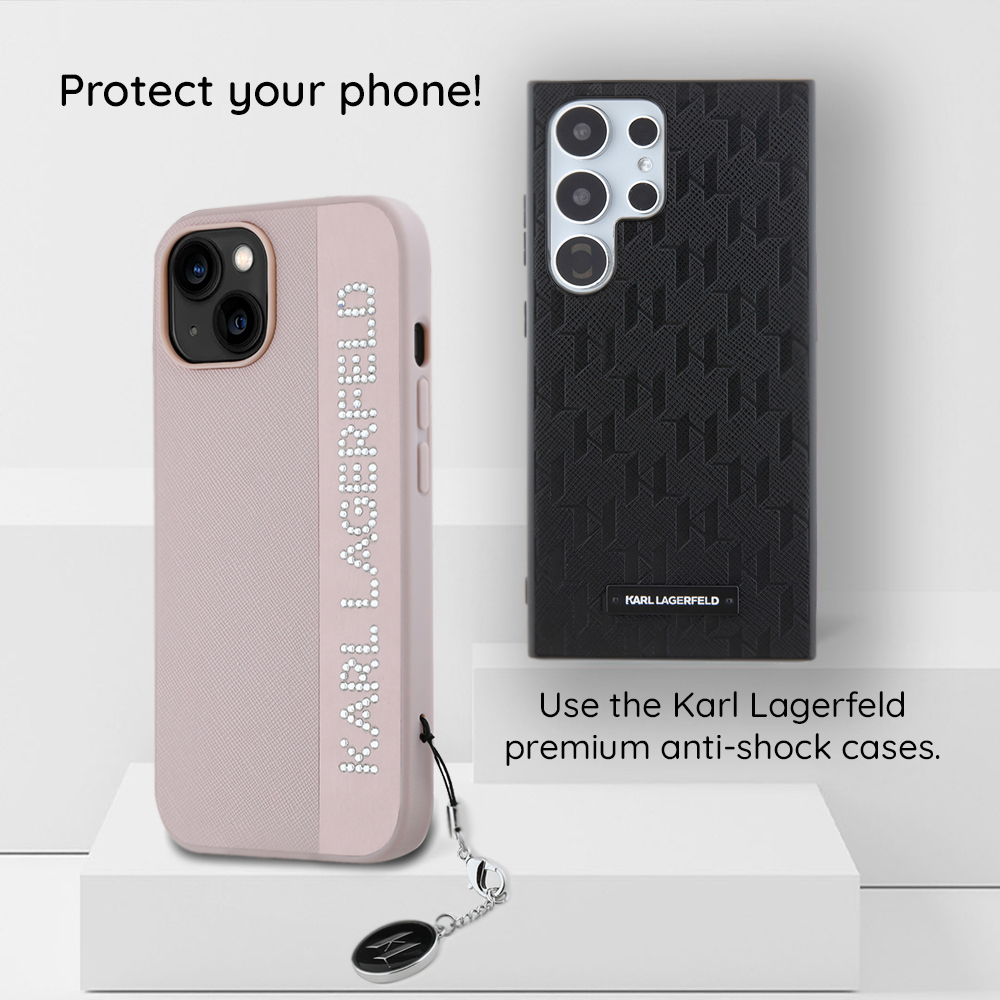 Husa pentru Apple iPhone 18 Pro / 17 Pro, Karl Lagerfeld, Saffiano with Karl & Choupette Head's Pin and Logo, Neagra - Utilizare si intretinere