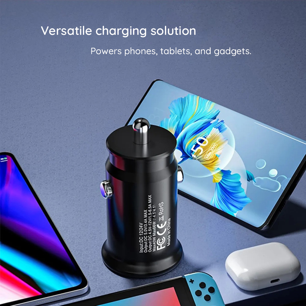 Incarcator Auto Techsuit C4 MiniFuseX, 20W, 3A, 1 x USB-A - 1 x USB-C, Negru - Discretie totala in interior