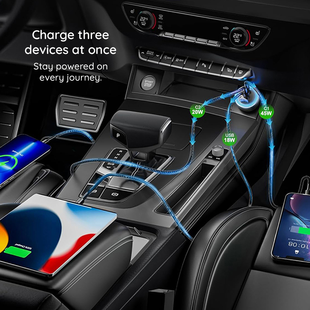 Incarcator Auto Techsuit C6 DriveBoost, 60W, 3A, 1 x USB-A - 2 x USB-C, Argintiu - Doua USB-C plus USB-A, configuratia viitorului