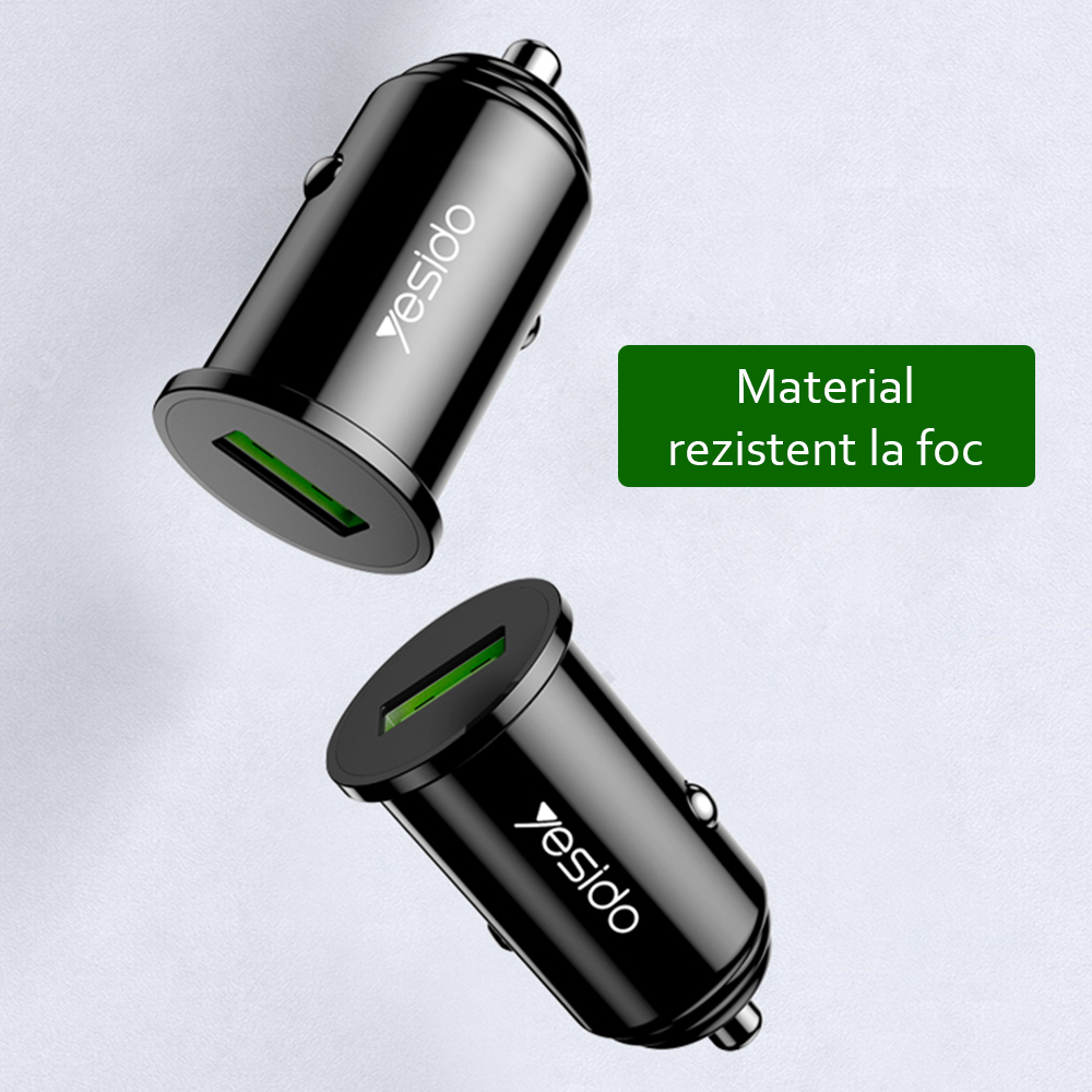Incarcator Auto Yesido Y38, 18W, 3A, 1 x USB-A, Negru - Fiabilitate de zi cu zi
