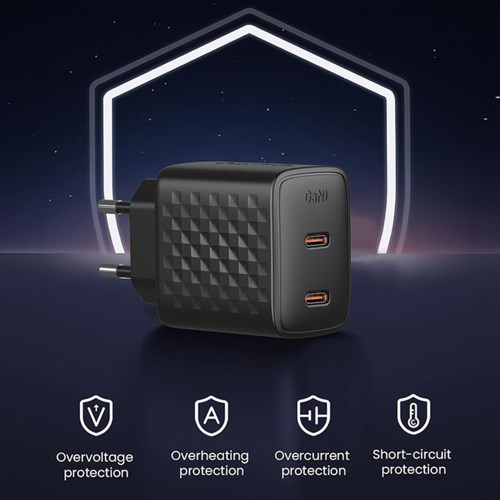 Incarcator Retea Cu Cablu USB-C Lito LC22T, 45W, 3A, 2 x USB-C, Negru - Doua porturi USB-C plus cablul
