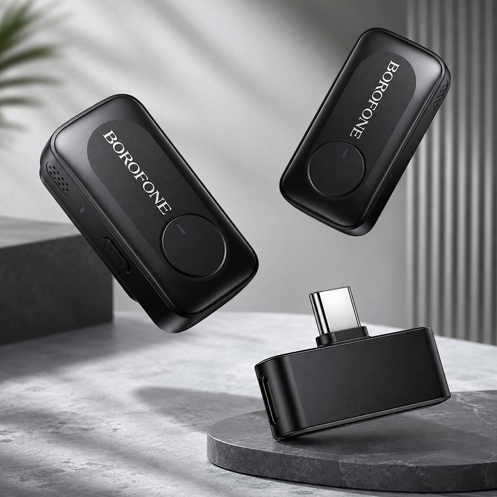 Lavaliera Borofone BFK17 Lemai, USB-C, Set 2 bucati, Neagra - detaliu 2
